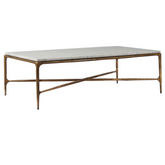 Vanne Marble Coffee Table featuring a genuine Carrara white marble top and hand-forged wrought iron base, showcasing mid-century modern design in a luxury living room setting.